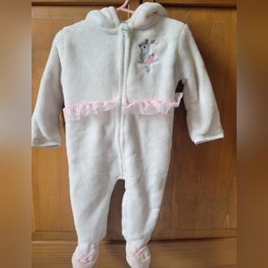 Cozy white footie with dancing bunny